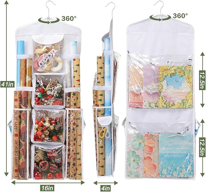 Wrapping Paper Storage, Gift Wrap Organizer Holder Double-Sided Hanging Gift Bag Storage Organizer