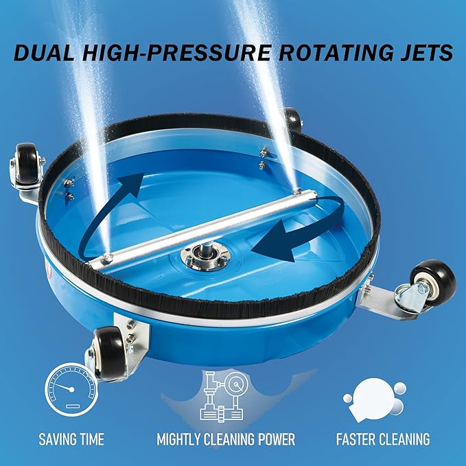 Wexo Palindrog 17" Pressure Washer Surface Cleaner with 4 Wheels, Coated Blue Stainless Steel Power Washer Surface Cleaner for Driveway Sidewalk, 1/4" Quick Connector, 2 Extension Wand, 4000 PSI