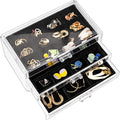 ProCase Earring Holder Organizer Jewelry Box with 3 Drawers, Acrylic Clear Earring Case with Adjustable Velvet Trays for Women - Black, 3 Layers