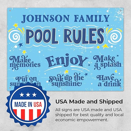 Custom Pool Sign, Fun Pool Rules For Pool Decor Sign, 10x14 Inches, Rust Free .040 Aluminum, Fade Resistant, Made in USA by Sigo Signs