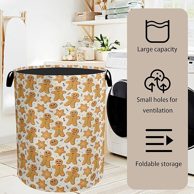 Cookie Pattern Laundry Basket with Handles - Extra Large Foldable Hamper for Bathroom/Laundry/Bedroom/Dorm, Washable Fabric Storage Bin