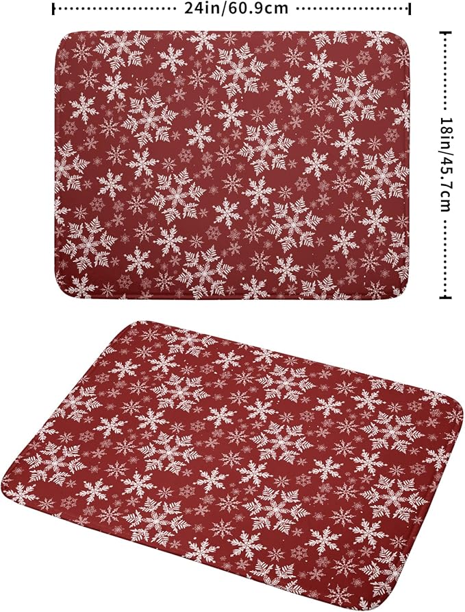 Christmas Dish Drying Mat for Kitchen Counter 24x18 Inch Xmas Snowflake Drying Mat with Absorbent Reversible Microfiber Red Dish Drainer Mats Rack Pad for Coffee Countertop Protector