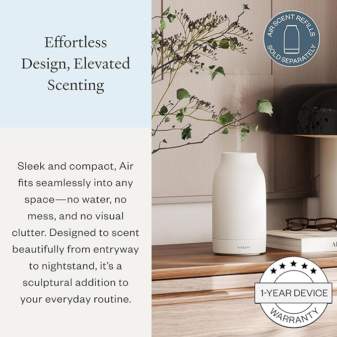 Vitruvi Air Waterless Diffuser for Home, 1500 Sq Ft Coverage | Diffusers for Home, Oil Diffuser, Housewarming Gift, Ceramic Finish, 5 Adjustable Scent Strengths | White