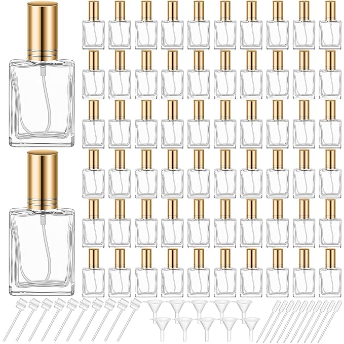 Domensi 60 Pcs 15 ml Clear Glass Perfume Bottles Refillable Dispenser for DIY Perfume Party Fine Mist Spray Atomizer Bottles with Droppers and Funnels for Lotion Essential Oil Fragrance
