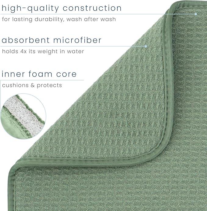 S&T INC. Dish Drying Mat XL, 18” x 24”, Absorbent Microfiber Kitchen Counter Mat, Dish Drying Pad for Dishes, Utensils, Pots and Pans, Extra Large, Sage Green