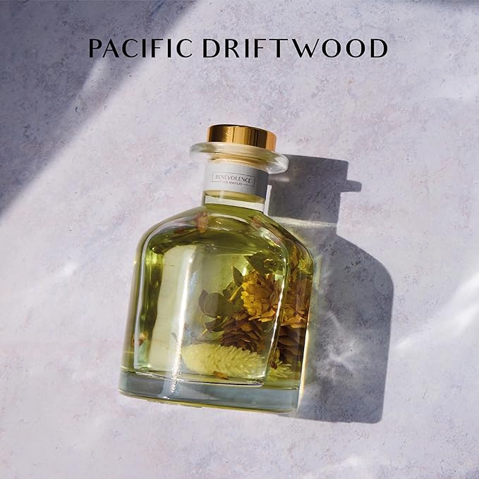 Benevolence LA Pacific Driftwood Reed Diffuser | Eucalyptus, Fig & Sandalwood | Home Fragrance Diffuser for Bathroom | Long-Lasting Scent Sticks | Sun-Kissed Collection