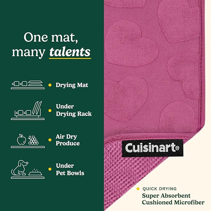 Cuisinart Dish Drying Mats for Kitchen Counter - (2) 18" x 24" Ultra Absorbent Dish Drying Mat XL - Foldable, Machine Washable, Fast Drying Dish Mat