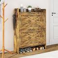 Shoe Cabinet with 2 Flip Drawers & Adjustable Shelf,Wood Shoe Organizer,Freestanding Hidden Shoe Storage Cabinet for Entryway,Hallway (Brown)