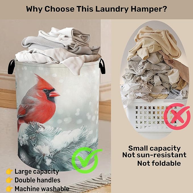 Red Cardinal Foldable Laundry Hamper - Waterproof Fabric Storage Basket with Handles, Clothes Hampers for Laundry,Bedroom,Dorm