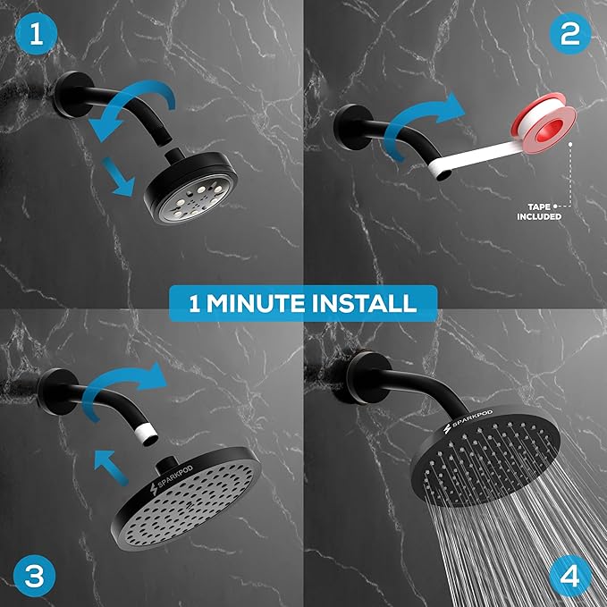 SparkPod Shower Head - High Pressure Rain - Premium Quality Luxury Design - 1-Min Install - Easy Clean Adjustable Replacement for Your Bathroom Shower Heads (Vintage Oil Rubbed Bronze, 8 Inch Square)