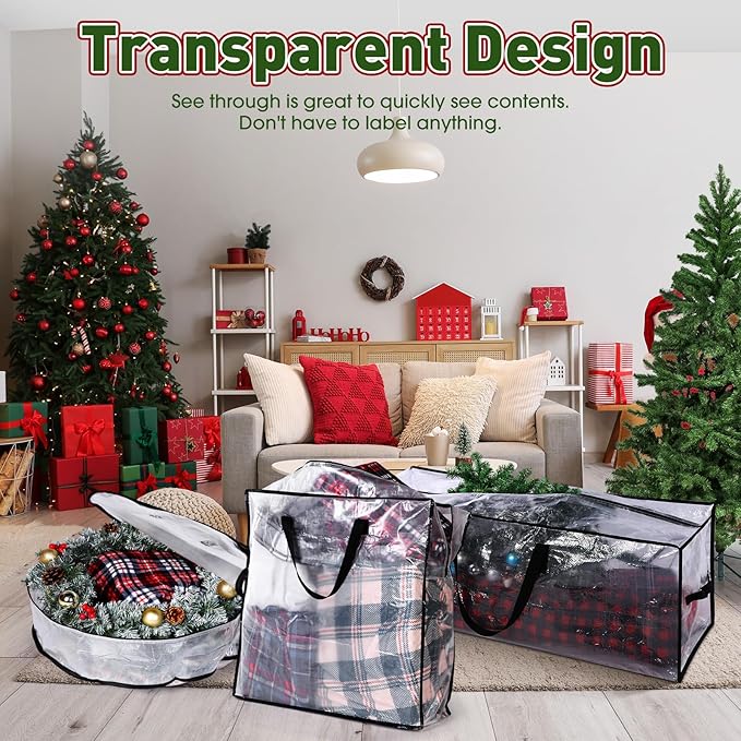 5 Pack Christmas Storage Bags, 7.5 Ft Christmas Tree Large Bag, 24" Wreath Containers and 25" Garland Packing Tote Moving Bags with Handle Zipper for Artificial Xmas Tree Wreath Garland