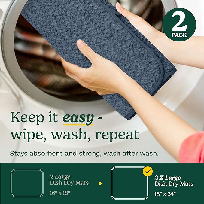 Cuisinart Dish Drying Mats for Kitchen Counter - (2) 18" x 24" Ultra Absorbent Dish Drying Mat XL - Foldable, Machine Washable, Fast Drying Dish Mat