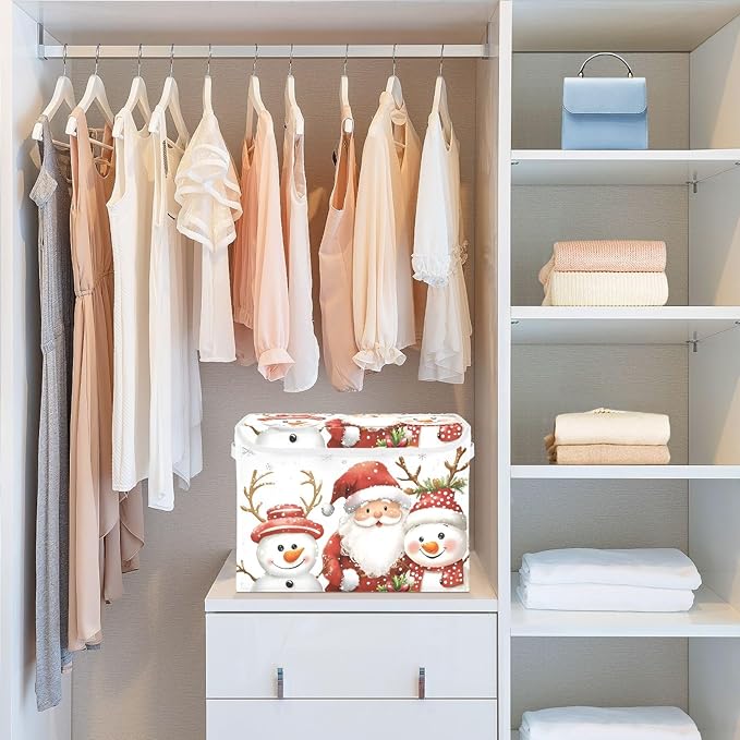 Bolaz Storage Bins with Lids and Handles,Christmas Snowman Storage Box Storage Basket with Cover Collapsible Organizer Containers for Home Closet, Shelves