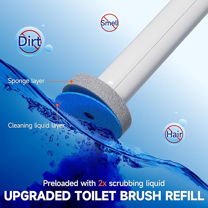 Disposable Toilet Brush and Holder Set with 30 Bowl Wand Cleaners Refill Pads, Bathroom Wall Mounted Toilet Bowl Cleaners Kit, Suitable for Toilets, bathrooms, and RVs.