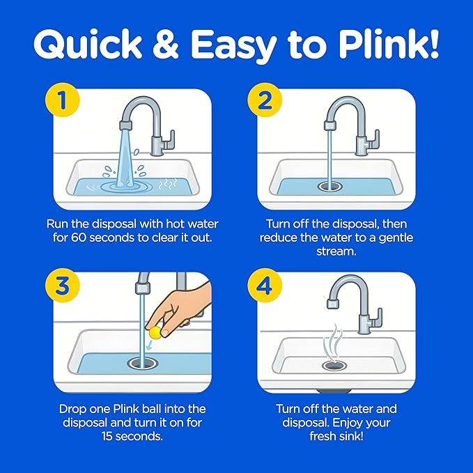 COMPAC HOME Plink Garbage Disposal Cleaner and Deodorizer, Air Fresheners for Garbage Disposal, Lemon Scent, Home Cleaning Products for Kitchen Sink and Clogged Drains, 20 Count (Pack of 1)
