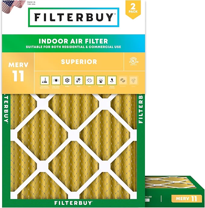 Filterbuy 20x22x2 Air Filter MERV 11 Superior Pet & Allergy Defense (2-Pack), Electrostatic Pleated HVAC AC Furnace Filters Replacement, Made in USA (Actual Size: 19.50 x 21.50 x 1.75)