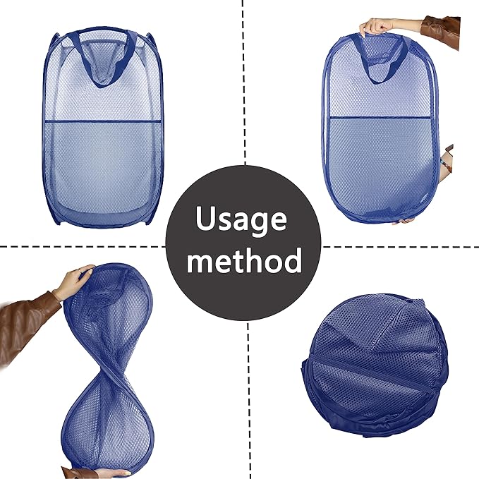 Buyongwant Collapsible Pop Up Laundry Hamper, Extra Large Mesh Foldable Laundry Basket, 28" x 16" x 16" (Blue)