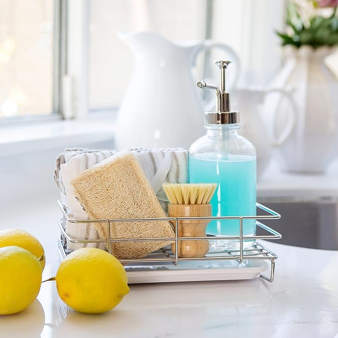 Handy Home Concepts Kitchen Sink Caddy Sponge Soap Holder for Countertop Large Kitchen Soap Tray Sink Organizer