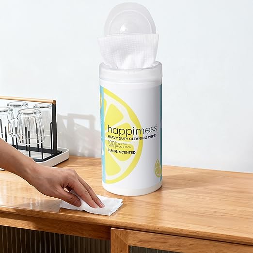 happimess WPE1002A-4SET All-Purpose Cleaning Wipes, Heavy Duty Multi-Surface Household Wipes for Kitchen and Bathroom, Fresh Lemon Scent, 100 Count, Pack of 4 (400 Total Wipes)