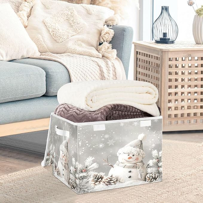 senya Christmas Baskets Collapsible Storage Bins with Lids, Snowman Pine Cones Snowflake Storage Boxes Clothes Baskets for Organizing