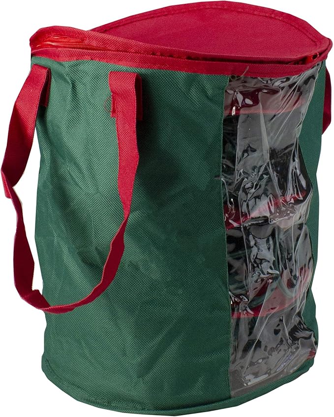 12” Red and Green Christmas Light Storage Organizer with Clear Window
