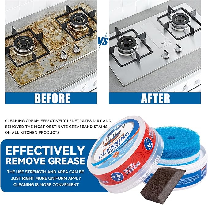 Jiffine Cooktop Cleaner Paste, Easily Remove Burned-On Food, Grease and Watermarks, Leaving Your Glass Cook Top Sparkling, 2-Pack – 10 oz Bottles