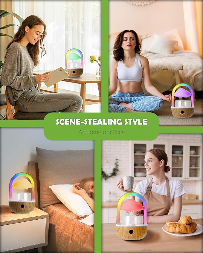 Aromatherapy Essential Oil Diffuser Rainbow Rain Cloud Humidifier Water Drip Mushroom Diffuser with Running Lights & Rain Sounds for Sleeping - Tabletop Water Fountain & Night Light