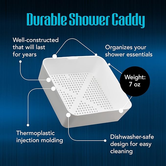 Plastic Shower Caddy, Fits Shower Shelves, Seats and Benches with Other Bathroom Must Haves, Mesh Shower Caddy Alternative, 8.5 x 2.5 inches