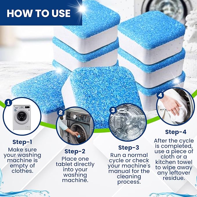 True Fresh Washing Machine Cleaner Tablets – 25-Pack Deep Cleaning for Front Load, Top Loader & HE Washers – Helps Remove Odor-Causing Residues, Pet Hair & Hard Water Buildups – Septic Safe
