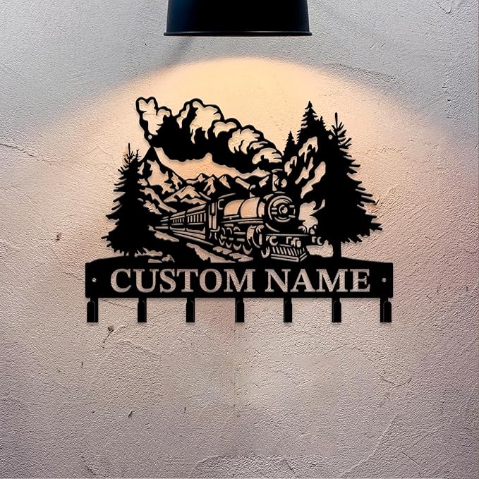 Personalized Train Metal Keys Hooks,Custom Name Metal Train Keys Hooks,Black Metal Train Wall Home Storage Decorative Keys Hooks,Key Holder Hooks for Wall (Style G)