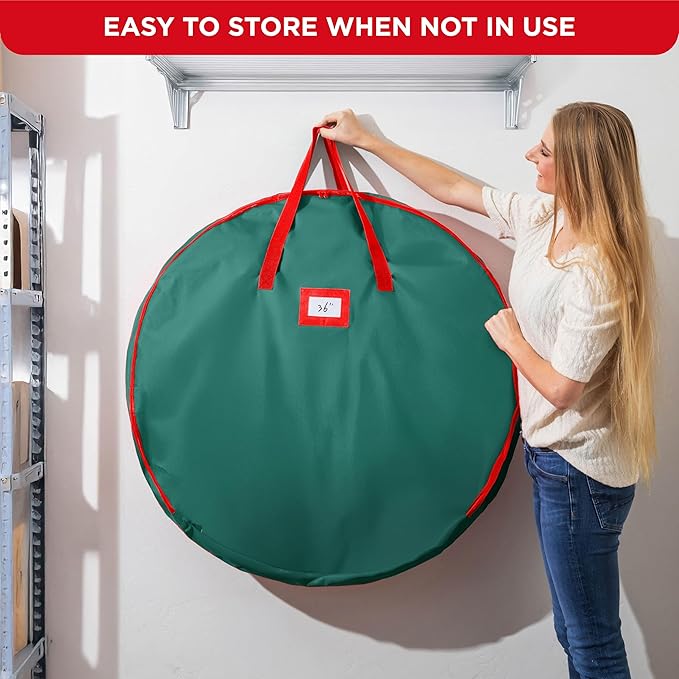 HOLDN’ STORAGE Premium Wreath Storage Bag - Durable Material - Waterproof - Heavy-duty Christmas Storage Container for Xmas Wreath with Dual Zipper Closure, Tear-proof, 36"W x 8"D - Green