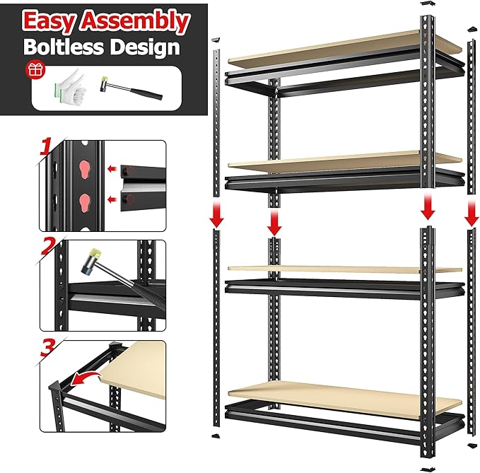 REIBII Storage Shelves Adjustable Metal Shelving 1600LBS Garage Shelves Industrial Metal Shelves 4 Tier Garage Shelving for Warehouse Basement Kitchen Pantry Closet, 11.8" D x 23.6" W x 56.7" H