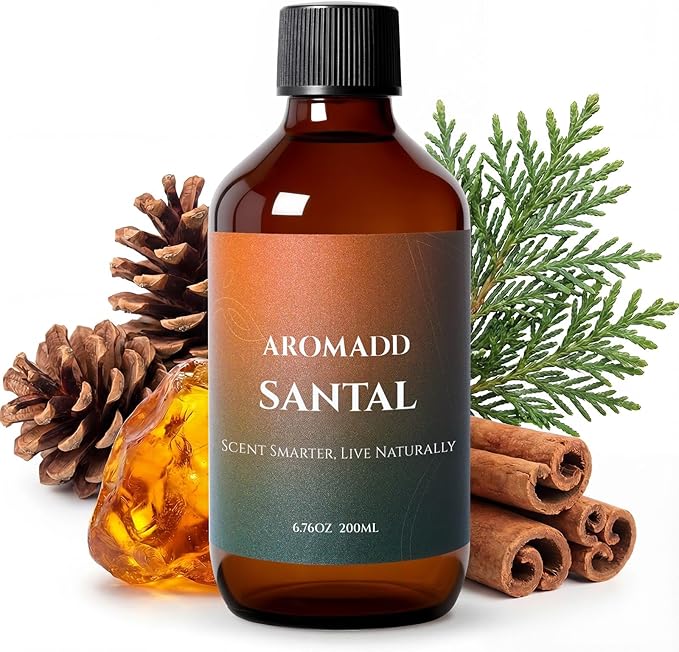 Aromadd Santal Diffuser Oil Inspired by Luxury Hotel Scent, Essential Oils for Waterless Diffuser, Warm Sandalwood & Amber Aroma, Long-Lasting & Natural Home Fragrance - 6.76 fl oz (200 mL)