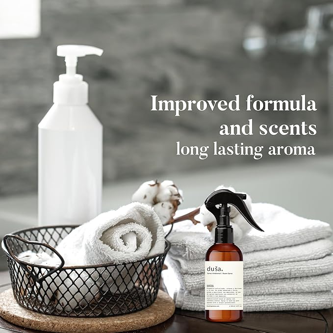 Dusa Santal Room Spray - 4 fl oz - Natural Air Freshener & Linen Mist for Home - Ultimate Home Fragrance, Bed Room Essentials & Soothing Fabric - Eco-Friendly Odor Eliminator w/Aromatherapy