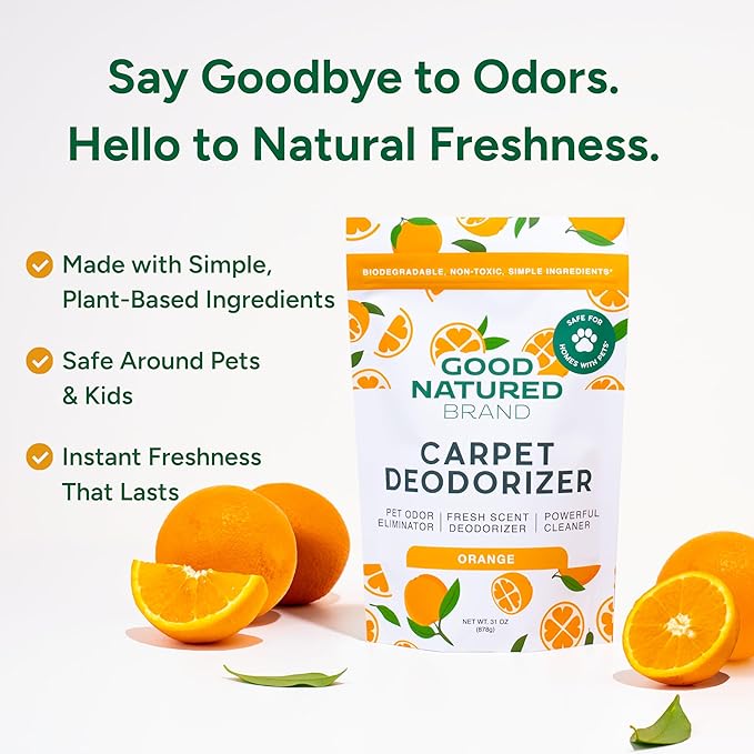 Good Natured Brand | Carpet Deodorizer & Freshener Powder | 31 oz Pet Odor Eliminator for Strong Odor & Pet Urine | Fresh Natural Sweet Orange Scent | Safe for Homes with Pets