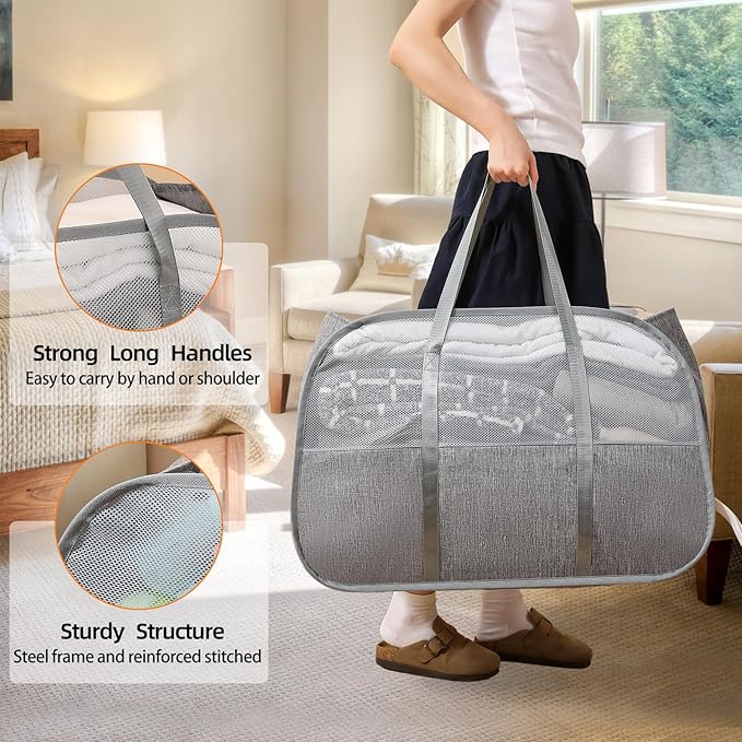 Collapsible Laundry Baskets with Easy Carry Handles, 95L Clothes Hamper for Storage, Foldable Laundry Basket Tear-proof, Large Pop Up Hampers for Laundry, Bedroom, Bathroom, Dorm Grey