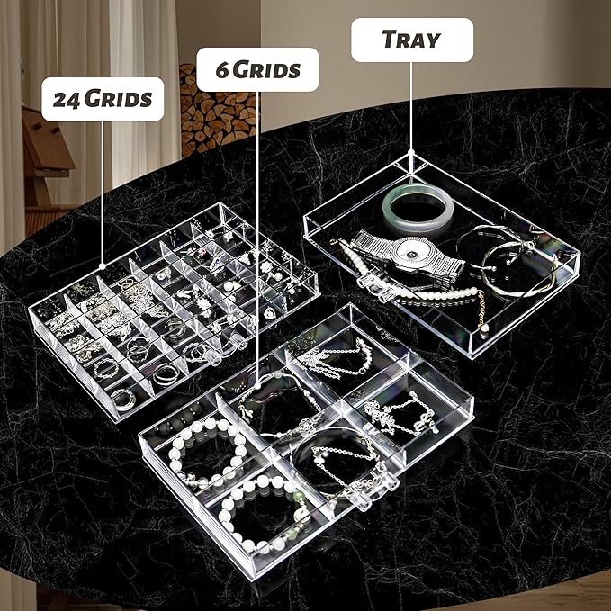 Clear Jewelry Box, Jewelry Organizer with 5 Drawers, 5-Layer Acrylic Storage Box for Women, Earring Display Holder for Earrings Ring Bracelet Necklace 79 Grid Compartment Earring Organizer