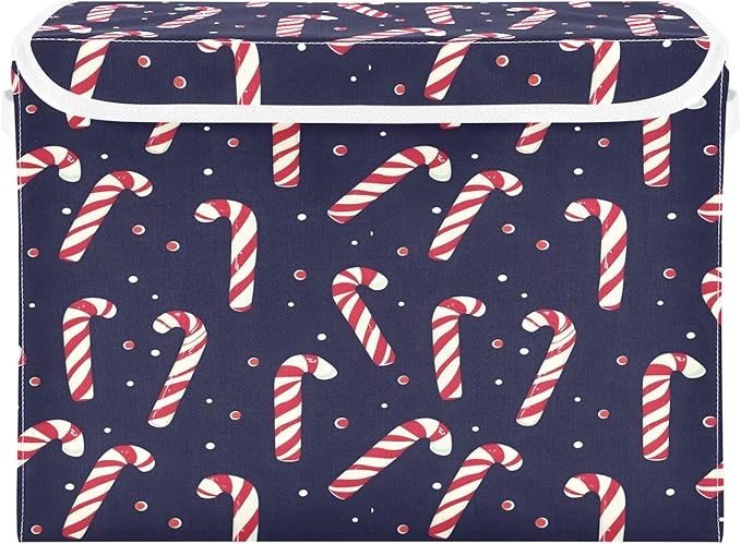 Bolaz Storage Bins with Lids and Handles,Christmas Candy Cane Pattern Storage Box Basket with Cover Collapsible Organizer Containers for Home Closet, Shelves