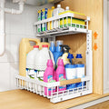 PXRACK Under Sink Organizer, Adjustable Height, 2 Tier Pull Out Under Cabinet Organizer, Slide Out Thickened Metal Under Sink Storage for Kitchen Bathroom Laundry Pantry Cabinet,1-Pack, White