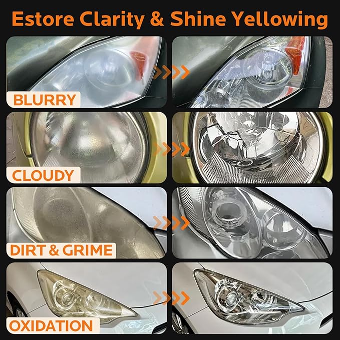 FAVIRZCE Car Headlight Restoration Kit: Cleaner Restore Headlamp Clear from Yellowing & Oxidation in Minutes Waterproof Gloss Finish - Restoration Fluid Kit for Automotive Trucks RVs Motorcycles