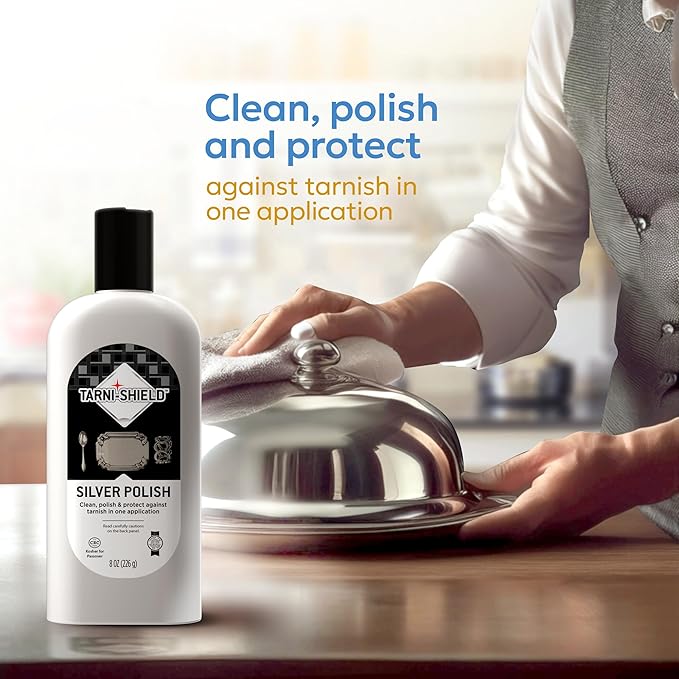 Tarni-Sheild Silver Polish - Clean, Polish, and Protect Against Tarnish - 8 Ounces – Safely Cleans Silver, Copper, Brass, and Other Metals in Just One Application