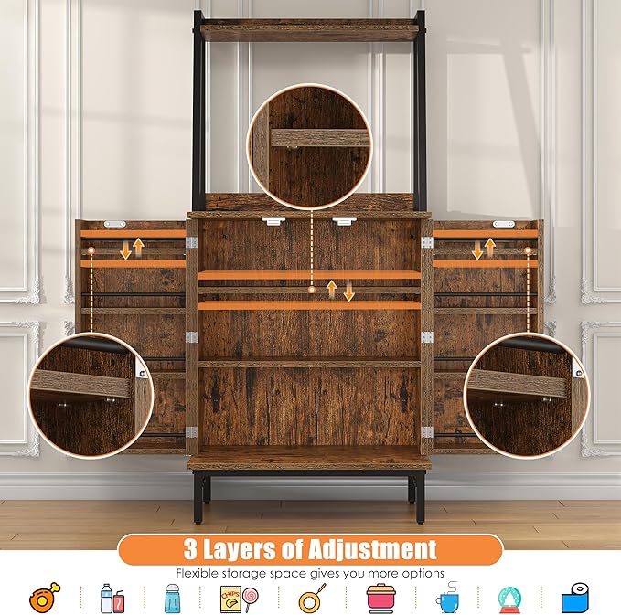 Semoic 51" Pantry Cabinet, Kitchen Storage Cabinet with Storage Shelves, Modern Kitchen Hutch with Microwave Stand, Adjustable Shelves, Food Pantry Cabinet for Dining Room (Retro Brown)