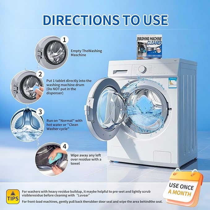 Luvoar Washing Machine Cleaner Tablets–24 Packs,Deep Cleaning Tablets For HE Front Loader & Top Load Washer,Clean Inside Drum and Laundry Tub Seal-1Year Supply