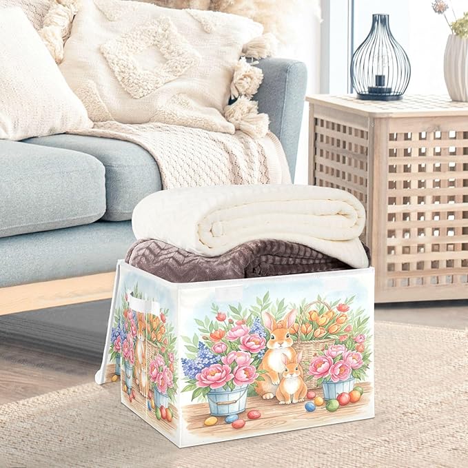 senya Easter Baskets Collapsible Storage Bins with Lids, Rabbits Eggs F Storage Boxes Clothes Baskets for Organizing