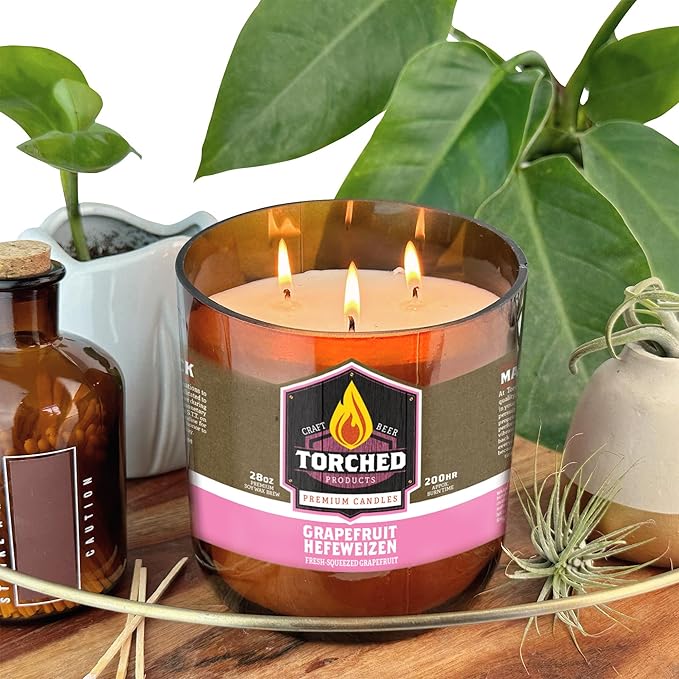 Torched Beer Scented Candles | Natural Soy Wax Candle | Grapefruit Hefeweizen Scent 28 oz | Makes a Great Gift for Men, Beer Lovers, and Collectors | Bar Man-Cave Decor and Accessories