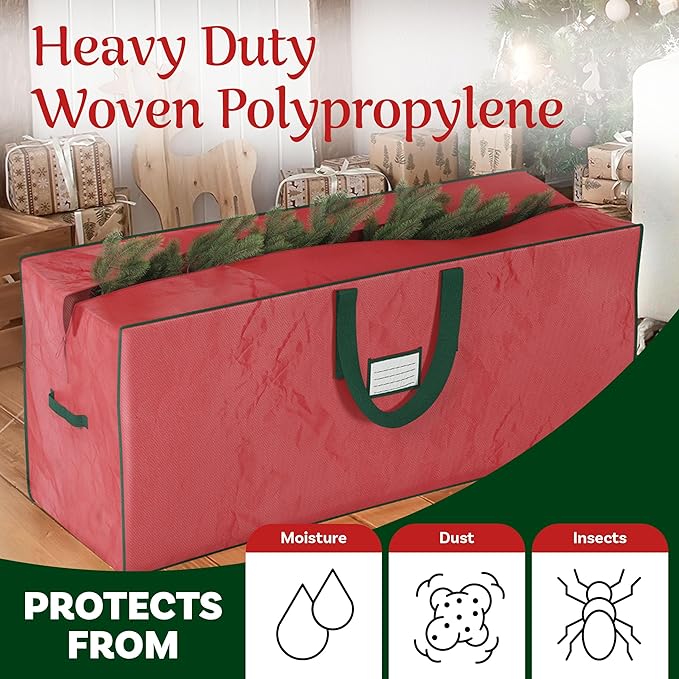 Christmas Tree Storage Bag Set - Set of 2 Bags for 7.5-Foot Artificial Trees - Protects Holiday Decorations and Inflatables by Elf Stor (Red)