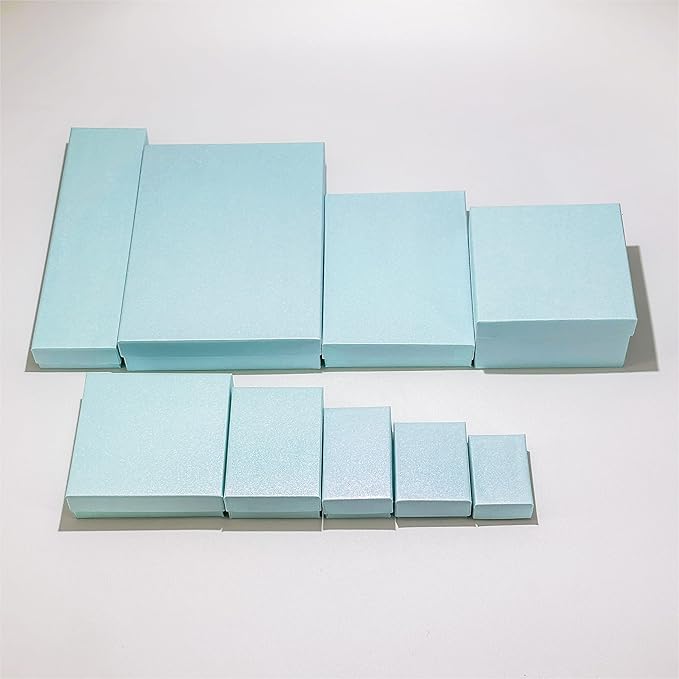 TheDisplayGuys - 25-Pack #75 Cotton Filled Cardboard Paper Jewelry Boxes Gift Case - Pearl Teal (7.1" x 5.2" x 1.3") - for Shipping or Storage