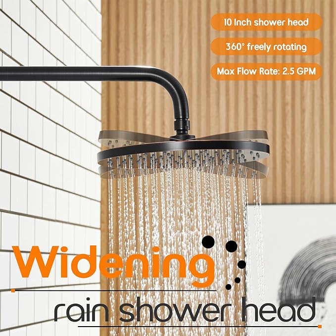 Bathroom Shower System Included Pressure Balancing Shower Mixer Valve, 10'' Rain Shower Head, 3-Setting Handheld Spray, Wall Mounted Oil-Rubbed Bronze SF001ORB-D10