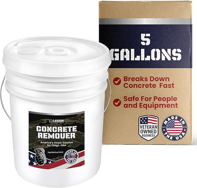 Heavy Concrete Remover – Dried Concrete & Cement Dissolver (Non-Corrosive, Biodegradable Acid Alternative), Safe on Equipment, 5-Gallon Bucket
