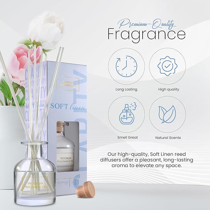 Brooklyn Fragrance Co. Aroma Diffuser - Long Lasting Premium Fragrance - Soft Linen Air Freshener for Home - Scent Diffuser for a Large Room - 100ML